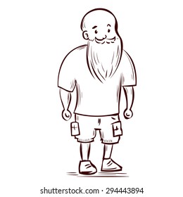 Athletic young man with a beard and mustache. Casual clothes. Hand drawn vector illustration.