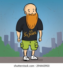 Athletic young man with a beard and mustache. Casual clothes. Hand drawn vector illustration.