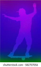 Athletic young man with fitness balance board. Silhouette teenager, balancing on a special board. Balance board used for snowboarder, surfer, skater and other sports