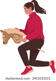 Athletic young teenage girl doing hobbyhorse hobbies