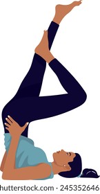 Athletic young woman doing yoga shoulderstands svg