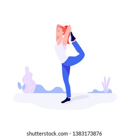 Athletic young woman working out, stretching, doing fitness exercise.
