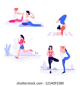 Athletic young women workin out, doing fitness exercise