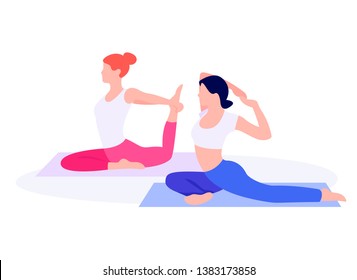 Mujeres jóvenes atléticas haciendo ejercicio, estirándose, haciendo ejercicio físico.