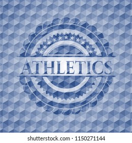 Athletics blue badge with geometric pattern.