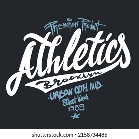 Athletics, Brooklyn handwritten typography. Cool t-shirt graphics