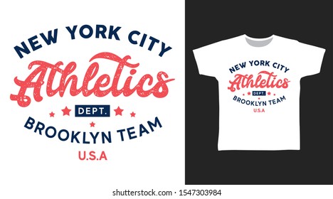 Athletics Brooklyn Team t-shirt and apparel trendy design with simple shape typography, good for T-shirt graphics, poster, print and other uses.