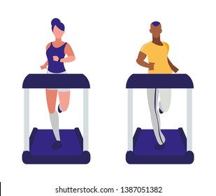 athletics couple running in electric treadmill tape