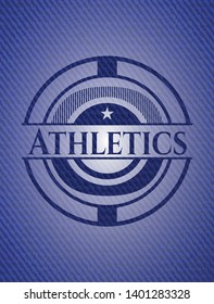 Athletics emblem with jean texture. Vector Illustration. Detailed.