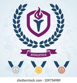 Athletics emblem and medals for competitive events