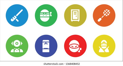 athletics icon set. 8 filled athletics icons.  Simple modern icons about  - Baton, Mentalist, Ninja, Locker, Racket
