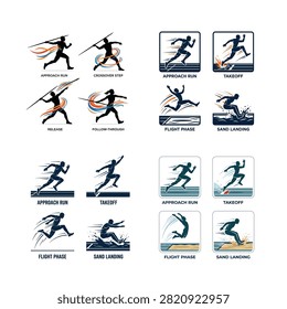 Athletics javelin and hammer throw technique phases vector illustration , And, international sports event, multi sport competition, athletics championship, sports tournament, Commonwealth Games
