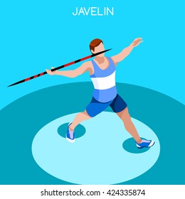 Athletics Javelin Sportsman Games Icon Set. 3D Isometric Athlete. Sporting Championship People Athletics Competition. Sport Infographic Athletics High Jump events Vector Illustration