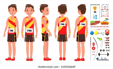 Athletics Man Player Male Vector. Competition Concept. Energetic People. High Jump. Doing Different Track. Cartoon Athlete Character Illustration