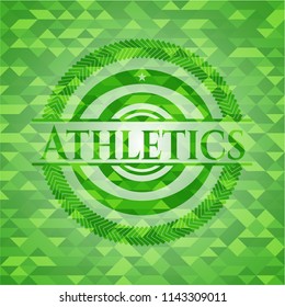 Athletics realistic green emblem. Mosaic background