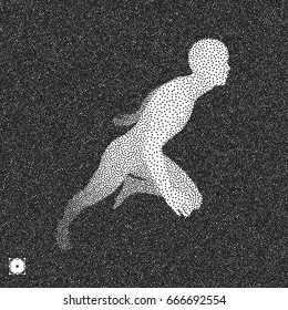 Athletics. Running man. 3D model of man. Stippling effect. Vector illustration.
