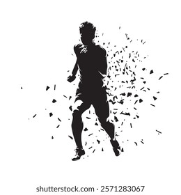 Athletics, running man. Isolated vector clip art silhouette with dispersion effect. Run, sports