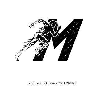 Athletics. Running man. Sport logo with letter M