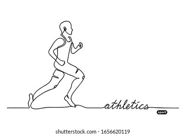 Athletics, running, racing competition. Vector minimalistic banner. Athletics sport event. One continuous line drawing.