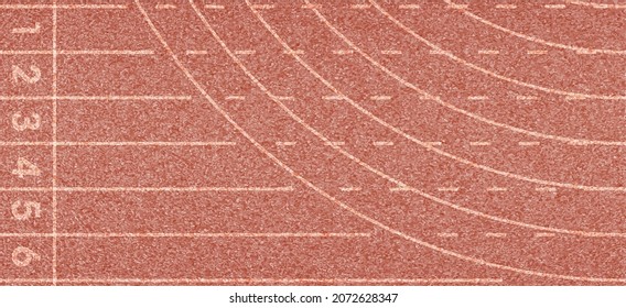 Athletics Running Textured Track With Start Numbers And Lines Vector Illustration. Top View Red Treadmill