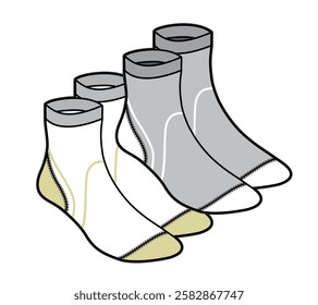 Athletics socks flat sketch vector mockup template.