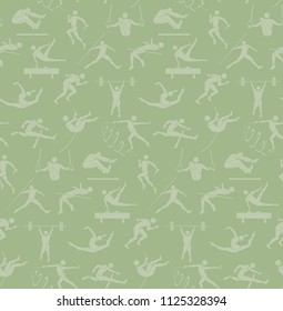 athletics sport pattern seamless backdrop, people sport icon on green background, for texture design graphic