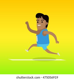 Athletics sport template. Summer games colorful banner. Active way of life concept. Competitions, achievements, best results. Happy cartoon runner. Flyer, template, poster. Vector illustration.