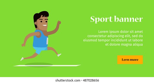 Athletics sport template. Summer games colorful banner. Active way of life concept. Competitions, achievements, best results. Happy cartoon runner. Flyer, template, poster. Vector illustration.