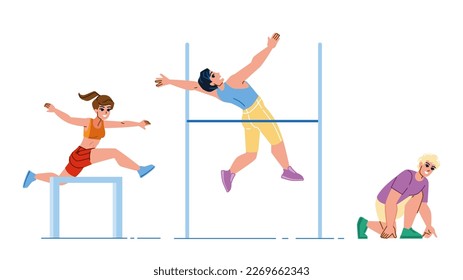 athletics sport vector. runner training, start sprinter, workout fit, man athlete, fitness run, track athletics sport character. people flat cartoon illustration