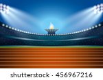 Athletics stadium with track at general front night view. Ceremony Event Athletes on Torch Background. Vector Illustration
