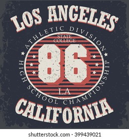 Athletics typography, California t-shirt graphics, vintage sport wear tee print design