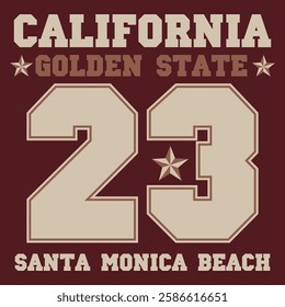 Athletics typography stamp, Santa Monica, California t-shirt graphics, vintage sport wear tee print design. Vector