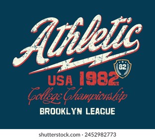 Athletics USA College Championship slogan tee typography print design. Vector t-shirt graphic or other uses.	