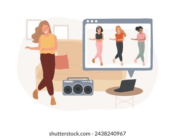 At-home dance class isolated concept vector illustration. Home dance quarantine training platform, online lesson, relief stress, live streaming, stay home, social distance vector concept.