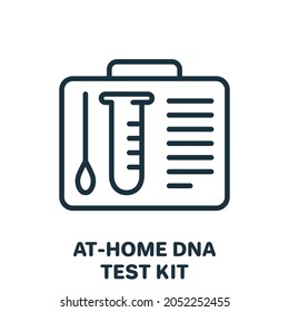 Icono de línea de los kits de prueba de ADN en casa. Muestra con Swab y Tube para el Pictograma lineal de análisis genético. Equipo para la investigación de ADN en el icono de contorno de casa. Stroke editable. Ilustración de vectores aislados.