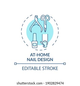 At-home nail design concept icon. Beauty procedure idea thin line illustration. Trimming, shaping and polishing nails. Manicures, pedicures. Vector isolated outline RGB color drawing. Editable stroke