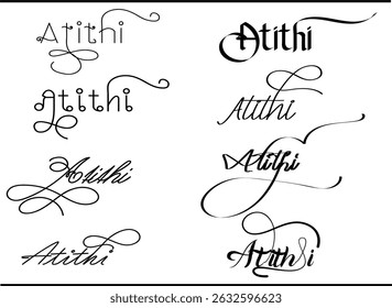 Atithi Bold Typography Creative Calligraphy Seal for Branding, Atithi Vintage Monogram 