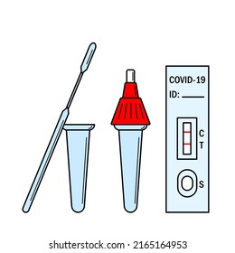 Ilustración de instrucciones del kit de prueba de antígeno rápido de Atk. Manual de prueba de PCR expreso epidémico de Omicron. Iconos de Covid-19 Home Test Kit. Bandera plana del contorno vectorial de los vectores sanguíneos de anticuerpos coronavirus