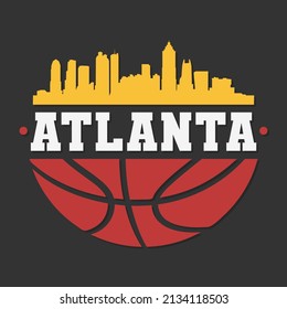 Atlanta Basketball Skyline City Silhouette Vector. Basket Design Style Icon Symbols. Sport America Ball.