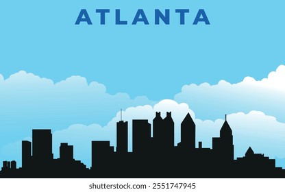 Atlanta. Black silhouette of the city skyline. Vector on the background of blue sky with white clouds