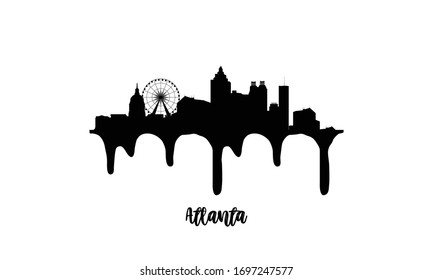 Atlanta black skyline silhouette vector illustration on white background with dripping ink effect.