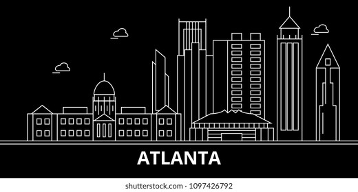 Atlanta city silhouette skyline. USA - Atlanta city vector city, american linear architecture, buildings. Atlanta city travel illustration, outline landmarks. USA flat icon, american line banner