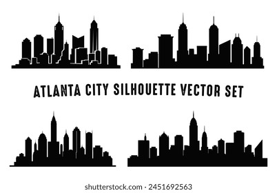 Atlanta City Skyline Silhouettes Vector Set, City buildings black Silhouette bundle