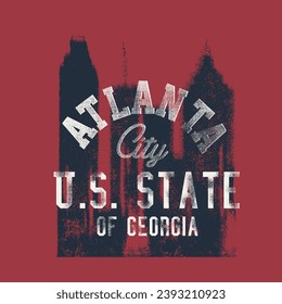 Atlanta ciudad Estados Unidos estado de Georgia, impresión de texto de College , construcción de ciudad vintage en huellas vectoriales, 