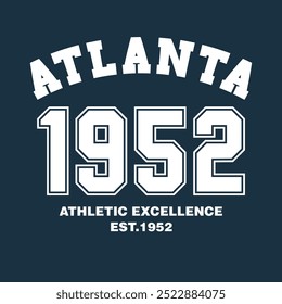 Impressão da Academia da Faculdade de Atlanta,Impressão com slogan do colégio da tipografia vintage do estado de Atlanta para camiseta ou moletom.eps8