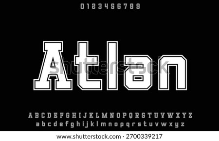 Atlanta College Regular vector font alphabet with numbers