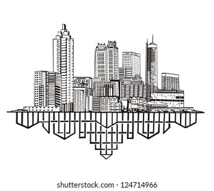 Atlanta, GA Skyline. Black And White Vector Illustration EPS 8.