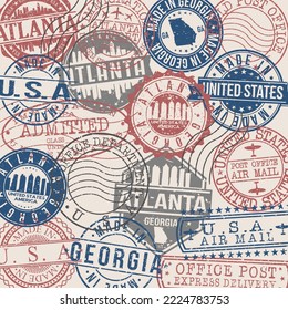 Atlanta, GA, USA Set of Stamps. Sello de viaje. Fabricado En Producto. El Diseño Marca La Insignia De Estilo Antiguo.