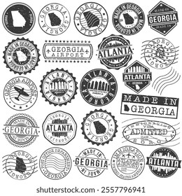 Atlanta, GA, USA Set of Stamps. City Travel Marks. Made In Product. Design Seals Old Style Insignia.