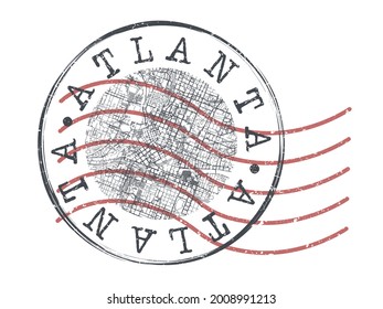 Atlanta, GA, USA Stamp Map Postal. Silhouette Seal Roads And Streets. Passport Round Design. Vector Icon. Design Retro Travel National Symbol.